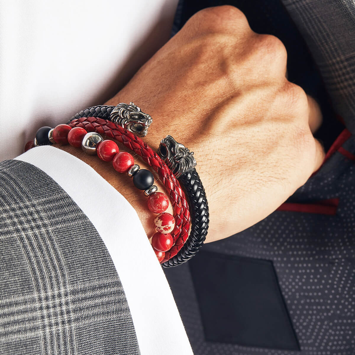 New men's red color 3 pieces sets good bracelet